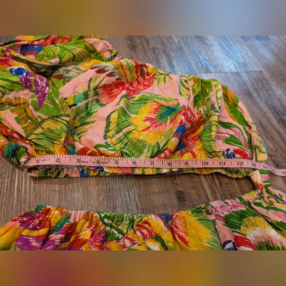 Farm Rio Macaw Leaves Cutout Waist Linen Blend Mini Dress Size M - Picture 13 of 14